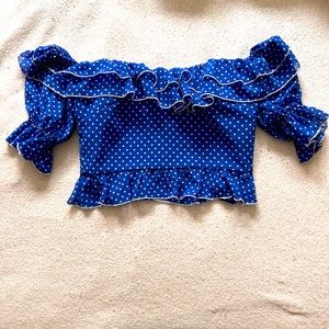 REVOLVE Lovers & Friends Off the Shoulder Polka Dot Ruffle Top